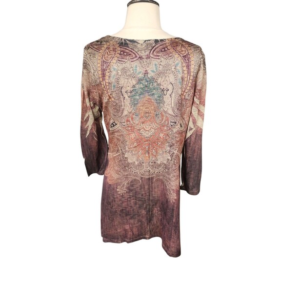 Cal Style Tunic Top Womens M Whimsigoth Vintage Y2K Brown Asymmetric Medallion - Picture 3 of 9